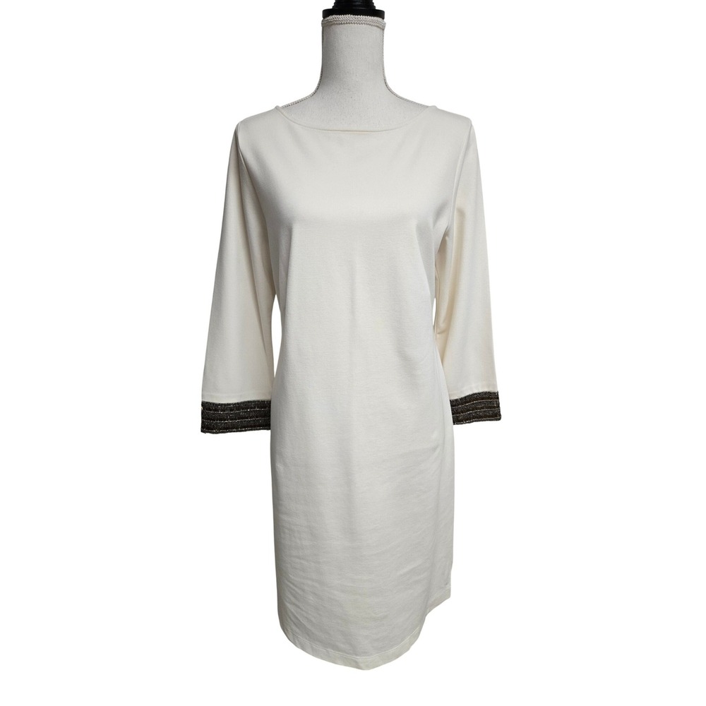Christian Siriano for J. Jill Cream Beaded Cuff Shift Dress Womens Size M NWT